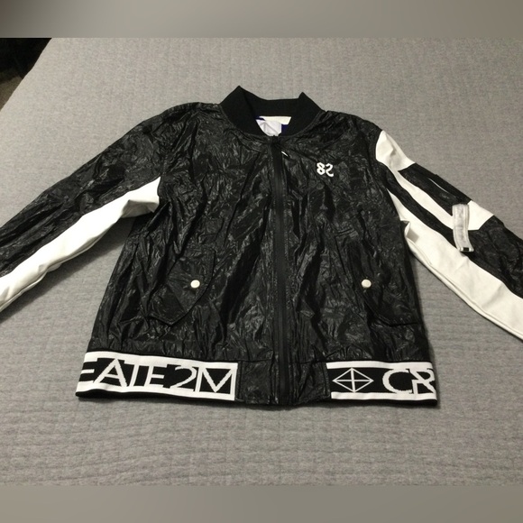 CREATE 2MRW MEN'S BOMBER JACKET CS9627 Blk/Wht - Picture 2 of 9